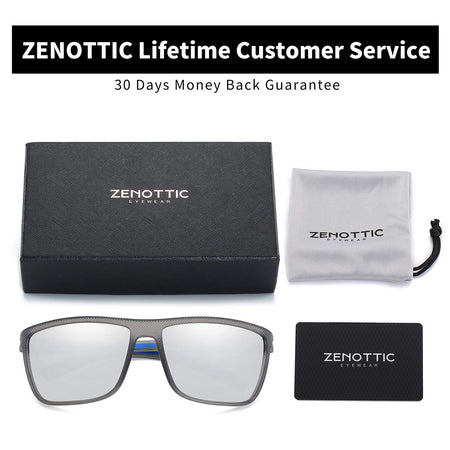 ZENOTTIC Men Square Sunglasses Polarized Lightweight TR90 UV Sun Glasses BT6204 (Gray Frame/Silver Mirrored Lens)