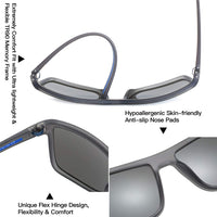 ZENOTTIC Men Square Sunglasses Polarized Lightweight TR90 UV Sun Glasses BT6204 (Gray Frame/Silver Mirrored Lens)