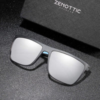 ZENOTTIC Men Square Sunglasses Polarized Lightweight TR90 UV Sun Glasses BT6204 (Gray Frame/Silver Mirrored Lens)